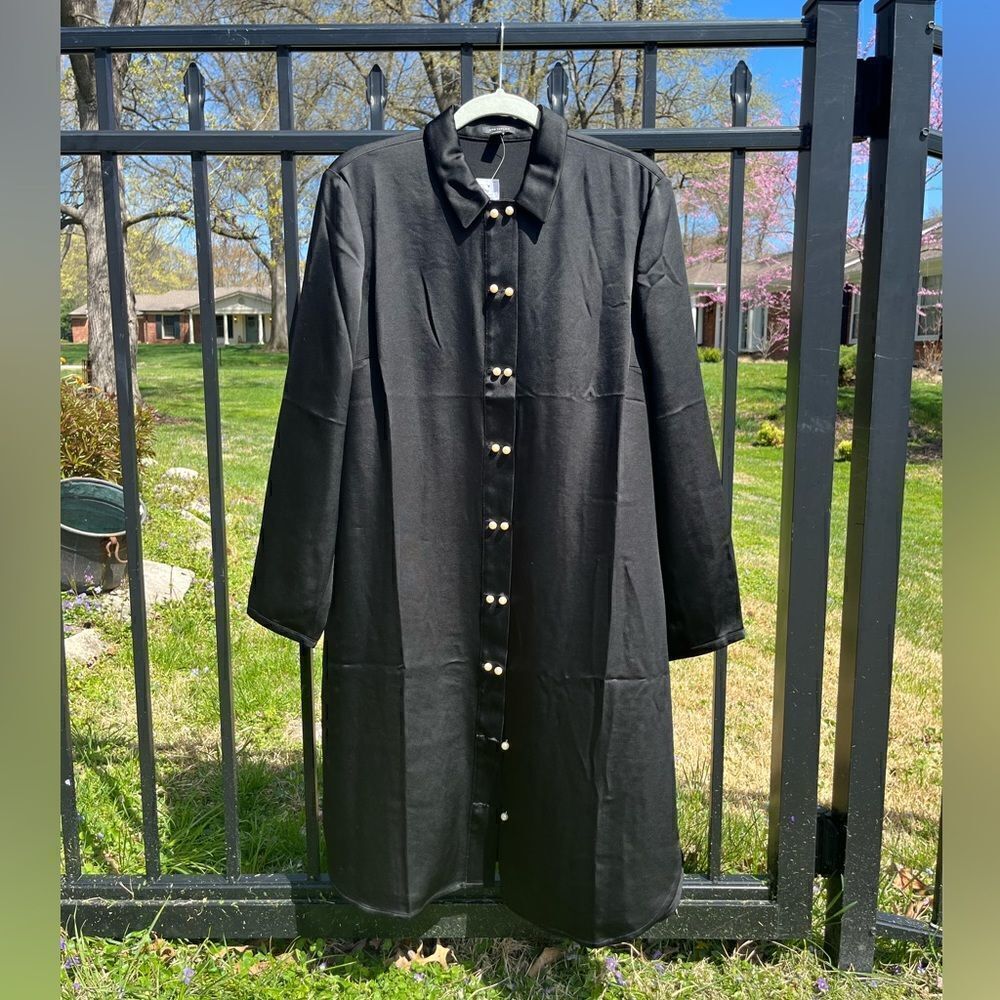Ann Taylor Double Pearl Button Down Collared Satin Dress NWT